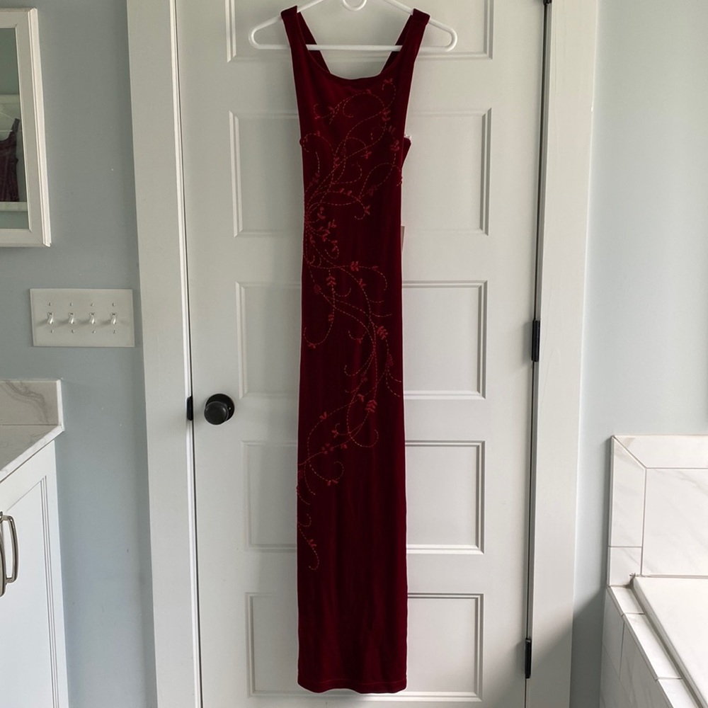 Red velvet beaded dress